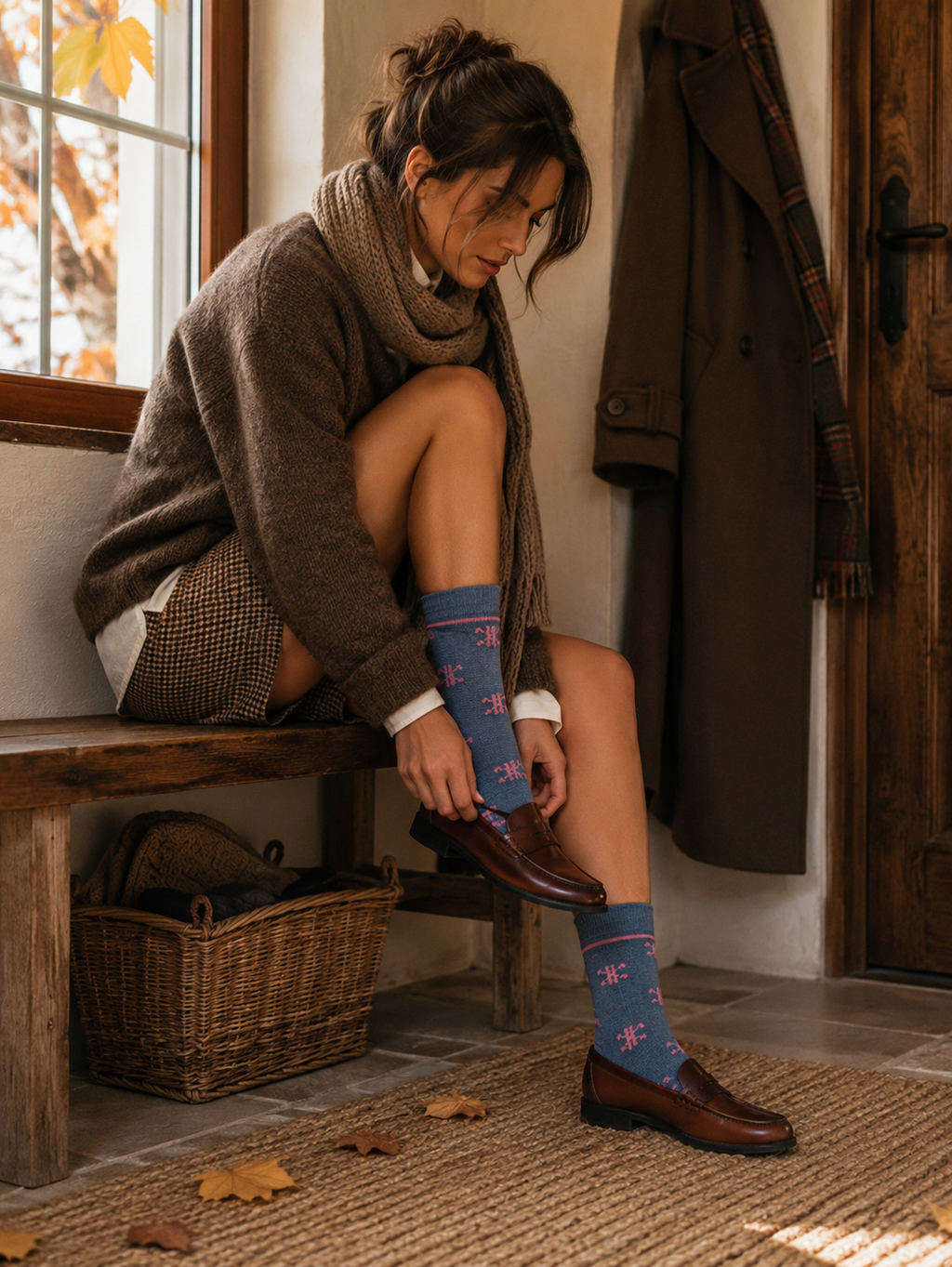 Calcetín Esquí Azul Jean eleOnora puesto en look de otoño