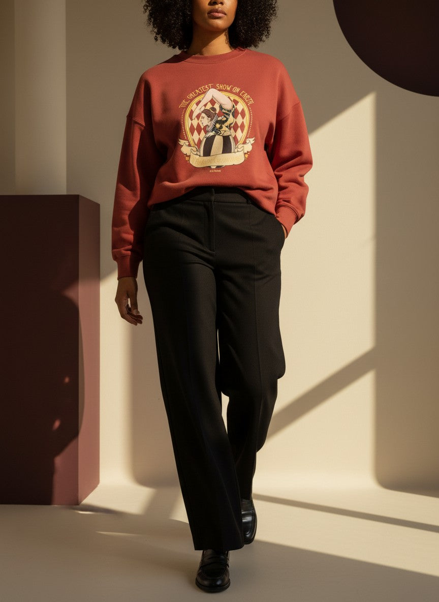 Sudadera Equilibrista Rojo Winey eleOnora puesta en modelo