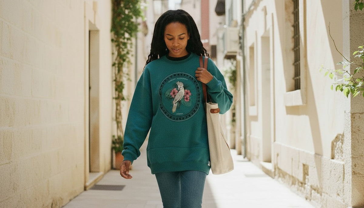 Sudadera Welcome To Paradise eleOnora, fotografía editorial en calle