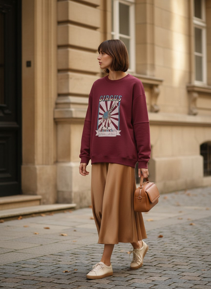 Sudadera Jirafa Trapecista eleOnora puesta en modelo